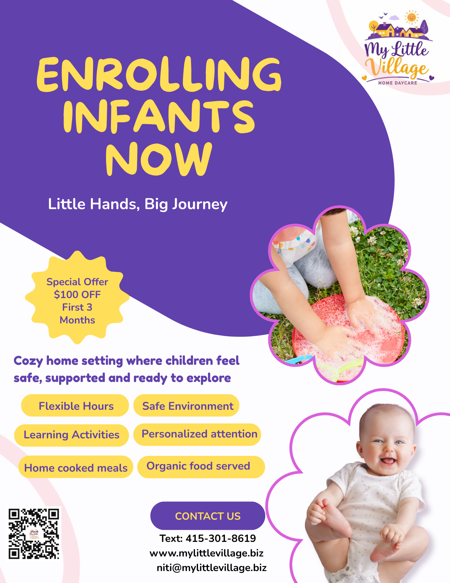 Enrolling infants now, $100 off 1st 3 months